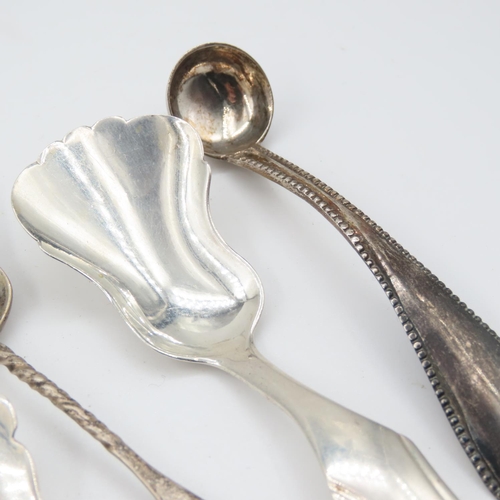 521 - Four Silver Sugar Scoops and Mustard Spoon Five Pieces in Lot