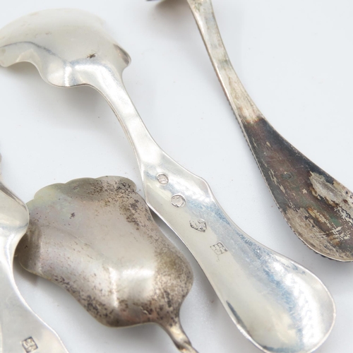 521 - Four Silver Sugar Scoops and Mustard Spoon Five Pieces in Lot