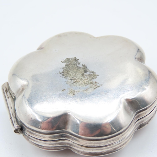 524 - Silver Shaped Form Snuff Box Engraved Detailing Hinged Cover Approximately 5cm Wide