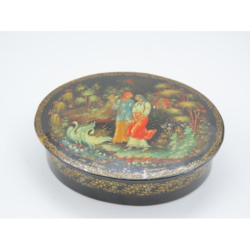 527 - Russian Lacquerware Box Circular Form with Cover Approximately 11cm Wide