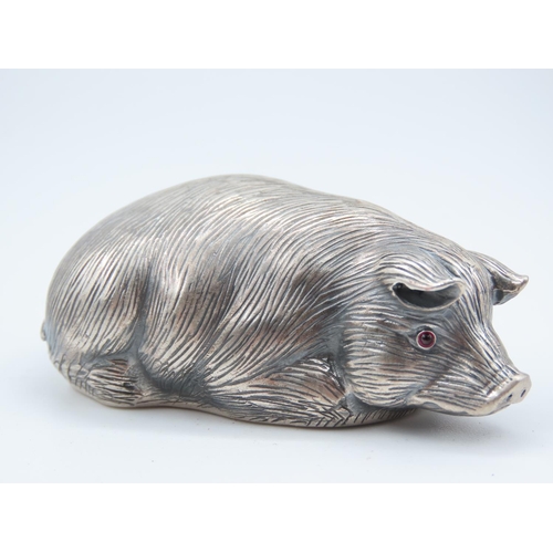 528 - Russian Silver Figure of Seated Pig 5cm Wide Approximately