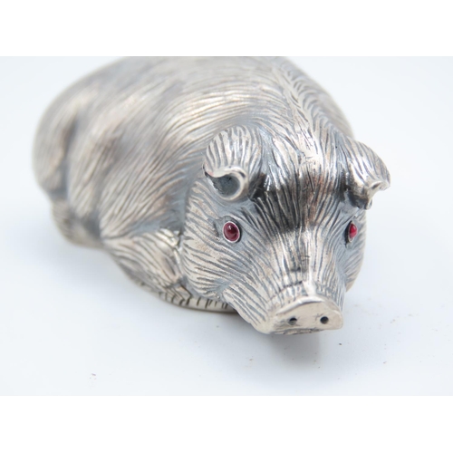 528 - Russian Silver Figure of Seated Pig 5cm Wide Approximately