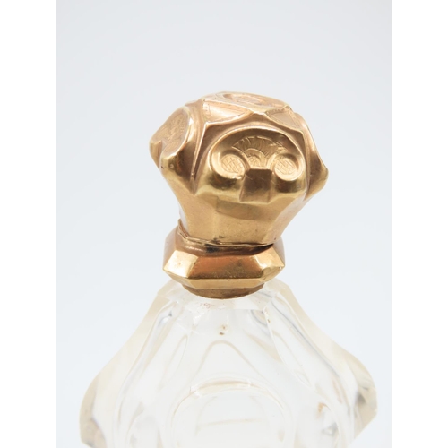 529 - Fourteen Carat Yellow Gold Top Scent Bottle Cut Crystal 13cm High Approximately Damage to Gold Top