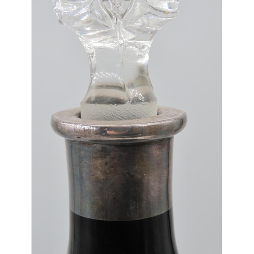 530 - Decanter Bottle Coloured Glass Scotch Inset Silver with Further Silver Collar Approximately 12 Inche... 