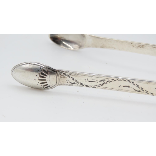 534 - Two Pairs of Silver Sugar Tongs Bright Cut Detailing Each 5 Inches Wide Approximately