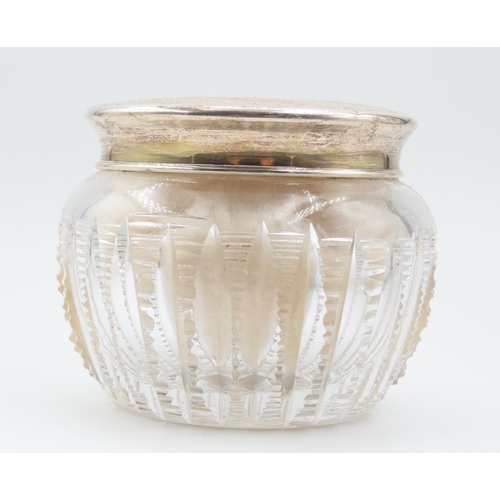 547 - Silver Top Powder Jar Cut Crystal Original Puffs Contained Within Approximately 4 Inches Diameter