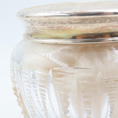 547 - Silver Top Powder Jar Cut Crystal Original Puffs Contained Within Approximately 4 Inches Diameter