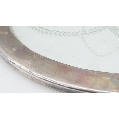 548 - Silver Mounted Etched Crystal Circular Form Table Coaster Approximately 9 Inches Diameter