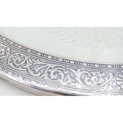 548 - Silver Mounted Etched Crystal Circular Form Table Coaster Approximately 9 Inches Diameter