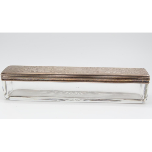 549 - Silver Top Edwardian Cut Crystal Table Box Long Rectangular Form Approximately 7 Inches Long