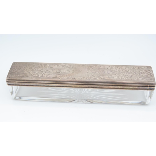 549 - Silver Top Edwardian Cut Crystal Table Box Long Rectangular Form Approximately 7 Inches Long