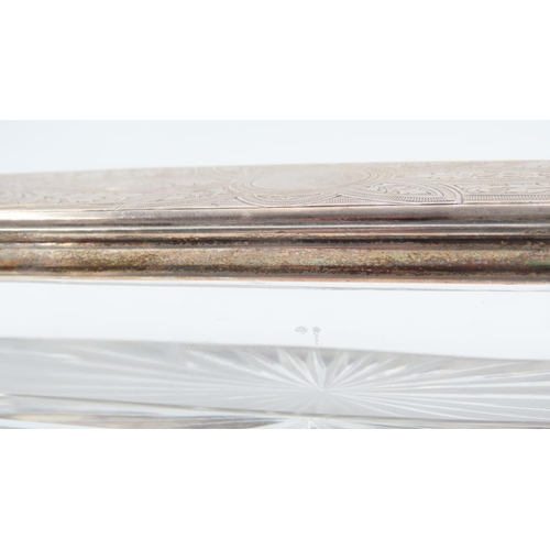 549 - Silver Top Edwardian Cut Crystal Table Box Long Rectangular Form Approximately 7 Inches Long