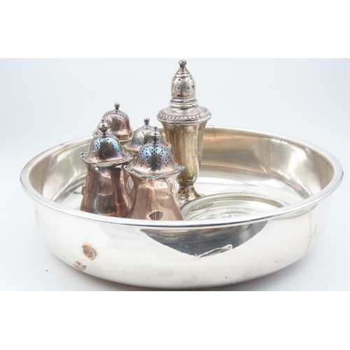 550 - Two Pairs of Silver Plated Table Salts Silver Plated Bread Bowl Silver Mounted Cut Crystal Wine Glas... 