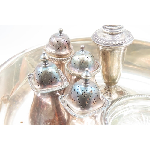 550 - Two Pairs of Silver Plated Table Salts Silver Plated Bread Bowl Silver Mounted Cut Crystal Wine Glas... 