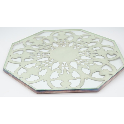 553 - Silver Mounted Cut Crystal Octagonal Form Table Coaster Approximately 8 Inches Wide