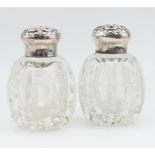 554 - Pair of Silver Mounted Cut Crystal Salt and Peppers Each Approximately 3 Inches High