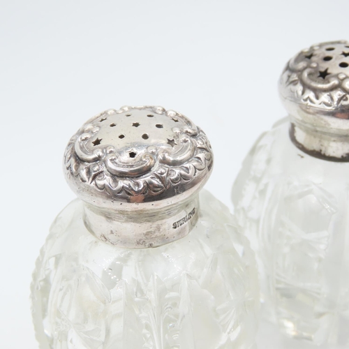 554 - Pair of Silver Mounted Cut Crystal Salt and Peppers Each Approximately 3 Inches High