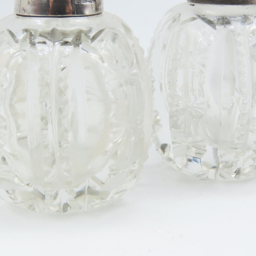 554 - Pair of Silver Mounted Cut Crystal Salt and Peppers Each Approximately 3 Inches High