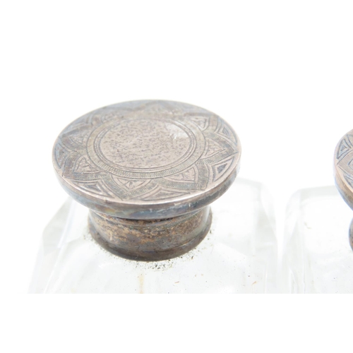 561 - Pair of Neat Form Silver Top Desk Bottles Each Approximately 4cm High x 4cm Wide