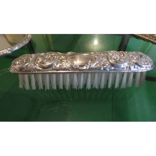 57 - Silver Rococo Pattern Three Part Dressing Table Set Hairbrush, Clothes Brush and Hand Mirror Attract... 