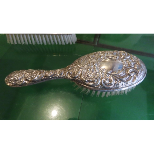 57 - Silver Rococo Pattern Three Part Dressing Table Set Hairbrush, Clothes Brush and Hand Mirror Attract... 