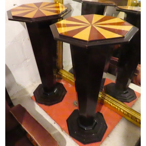 588 - Pair of Inlaid Octagonal Top Side Tables Tapered Pedestal Form Each Approximately 16 Inches Wide x 2... 