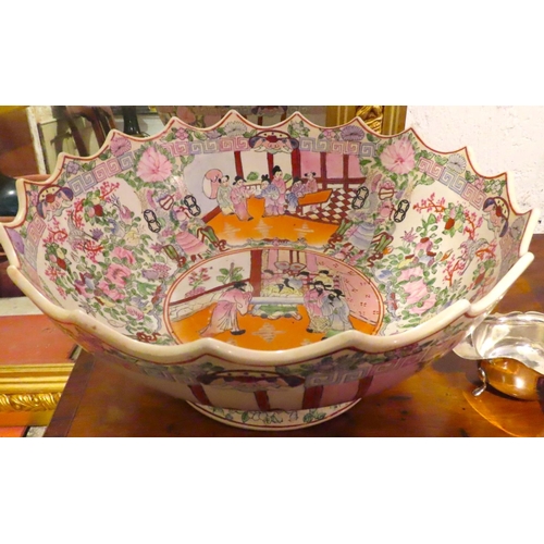 590 - Generous Form Famille Rose Oriental Table Bowl Approximately 16 Inches Wide