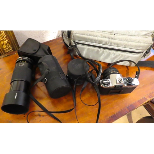 592 - Pentax Camera with Various Lenses and Padded Carry Case