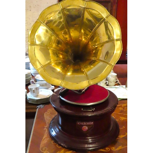 595 - Victrola Brass Horn Gramophone Working Order