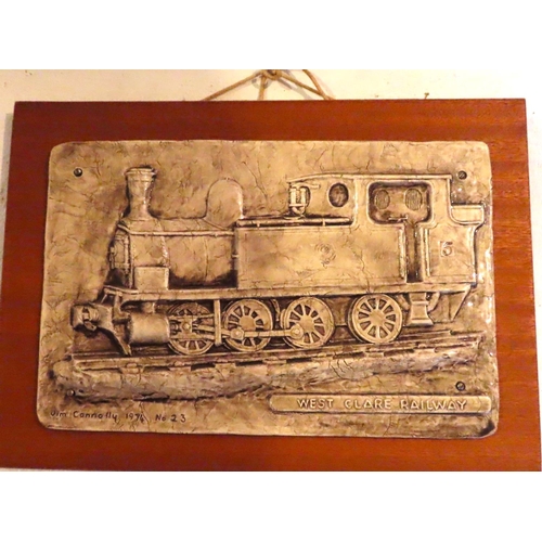 599 - Jim Connolly Porcelain Plaque West Clare Railway Dated 1974 Mounted on Hardwood Plaque Approximately... 