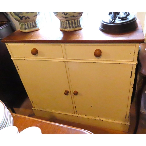 603 - Painted Oak Side Cupboard Twin Drawers Above Doors Approximately 34 Inches Wide x 39 Inches High