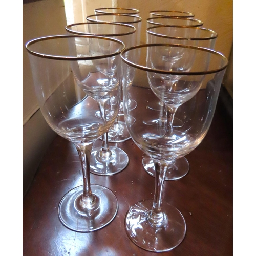 604 - Set of Eight Vintage Gilt Rimmed Crystal Wine Glasses Pedestal Form