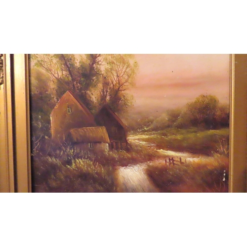 609 - Gilt Framed Oil Painting River Scene with Building Approximately 22 Inches High x 14 Inches Wide