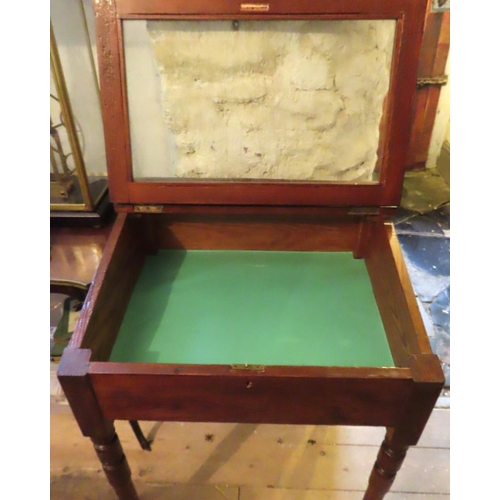 610 - Pitch Pine School Desk Now Converted for Use as Curio Cabinet with Green Baize Lined Interior Inset ... 