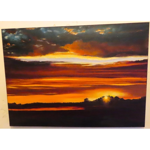 611 - Michael Martin Irish School Golden Sunset Oil on Canvas Approximately 20 Inches Wide x 16 Inches Hig... 