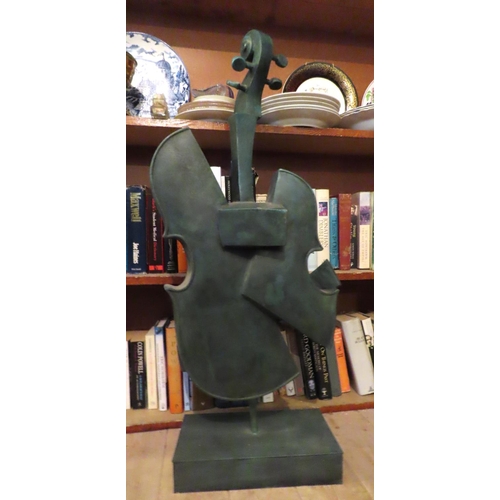 612 - Modern Bronze Sculpture Fragmented Cello Approximately 34 Inches High Possibly French