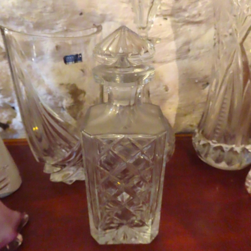 614 - Waterford Crystal Marquis Pattern Vase and Two Decanters Three Pieces in Lot