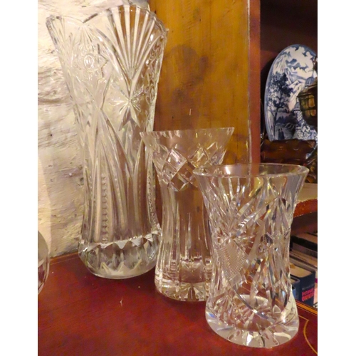 615 - Two Waterford Crystal Vases Shaped Form and Another Tallest Approximately 14 Inches High