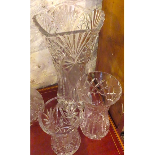 615 - Two Waterford Crystal Vases Shaped Form and Another Tallest Approximately 14 Inches High