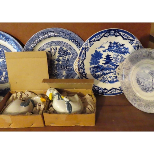 618 - Shelf of Various Porcelain etc Including Willow Pattern Plates and Sauce Boat Quantity as Photograph... 