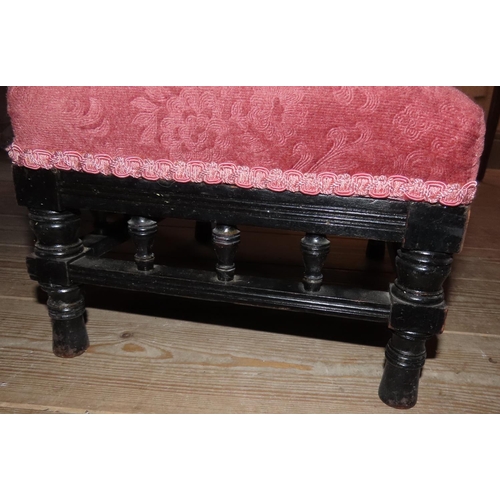 624 - Victorian Deep Buttoned Upholstered Mahogany Framed Ladies Drawing Room Chair with Upholstered Foots... 