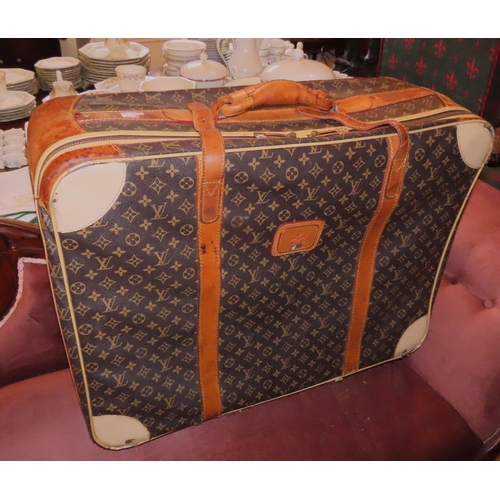 627 - Original Louis Vuitton of Paris Leather Suitcase with Lined Interior