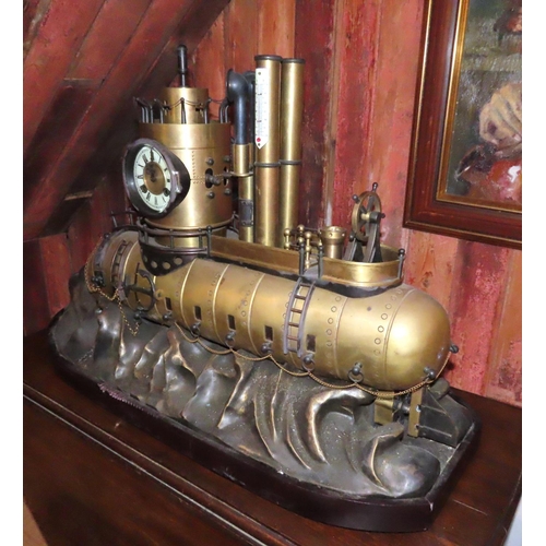 629 - Unusual Submarine Motif Clock Attractively Detailed Approximately 32 Inches Wide