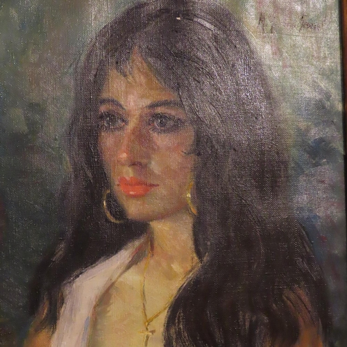 631 - Continental School Portrait of Lady with Vase Oil on Canvas 24 Inches High x 20 Inches Wide