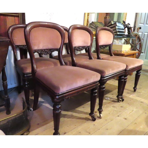 634 - Set of Six Irish William IV Mahogany Dining Chairs Turned Supports