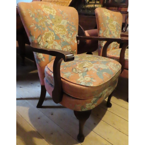 635 - Pair of Vintage Floral Fabric Upholstered Easy Armchairs