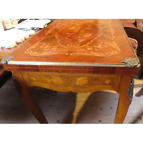 636 - French Kingswood Marquetry Decorated Fold Over Games Table Ormolu Mounted Cabriole Supports Approxim... 