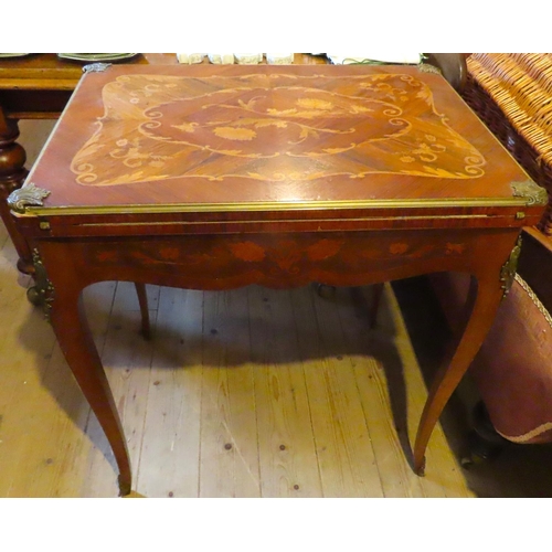 636 - French Kingswood Marquetry Decorated Fold Over Games Table Ormolu Mounted Cabriole Supports Approxim... 