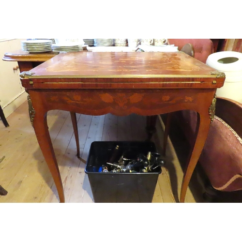 636 - French Kingswood Marquetry Decorated Fold Over Games Table Ormolu Mounted Cabriole Supports Approxim... 