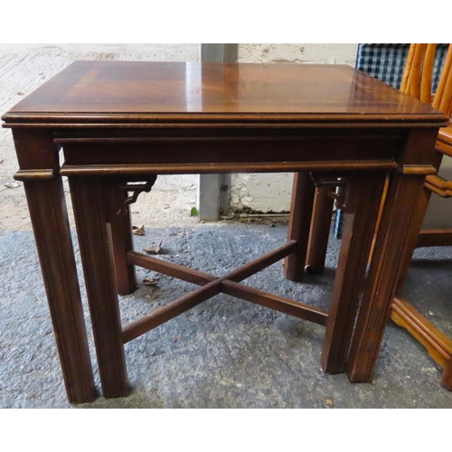 64 - Pair of Mahogany Occasional Tables Graduated Form Cross Bounded Decoration Largest Approximately 22 ... 